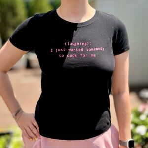 Pull & Bear Women's Black Cotton Text Print Short Sleeve T-Shirt S